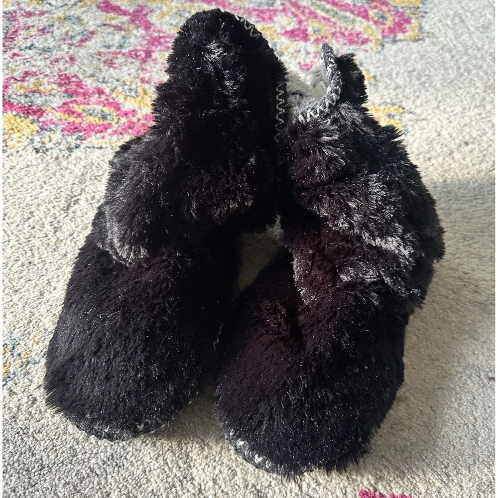 Dearfoams Bootie Slippers Total Comfort Black Gray Faux Fur Women's Size 7-8